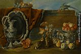 Rabbit with Game-bag And Powder Flask Paintings - A Still Life with Two Rabbits by Alexandre-Francois Desportes